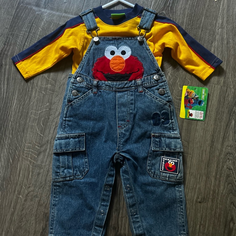 Elmo Denim Overalls with Yellow Top